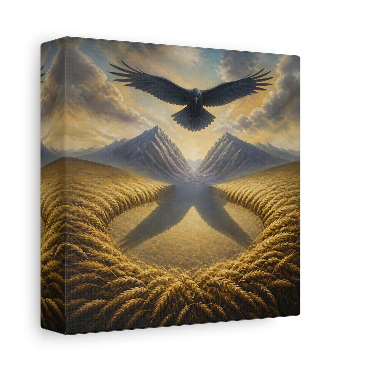 Side Mockup 2. Raven Over Golden Fields shown as canvas print