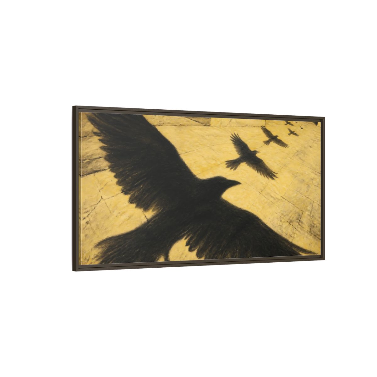 Side Mockup 4. Raven Shadows Over Courtyard shown as framed canvas print