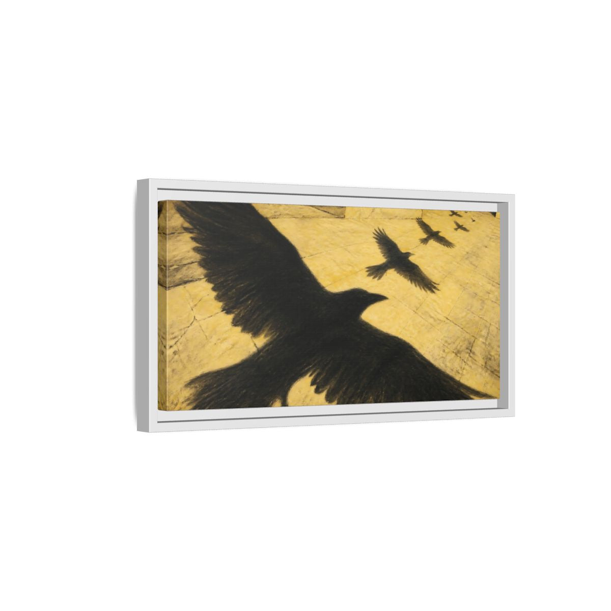Side Mockup 6. Raven Shadows Over Courtyard shown as framed canvas print