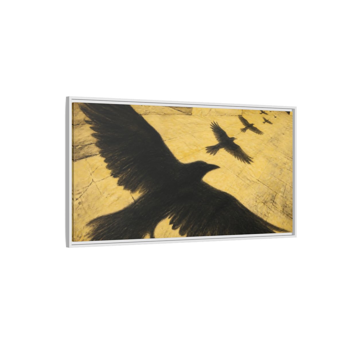 Side Mockup 3. Raven Shadows Over Courtyard shown as framed canvas print