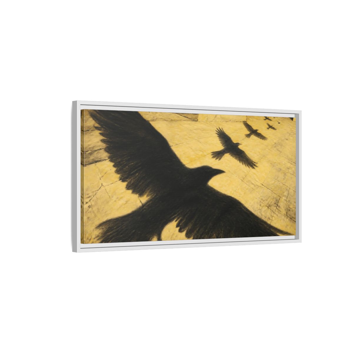 Side Mockup 1. Raven Shadows Over Courtyard shown as framed canvas print