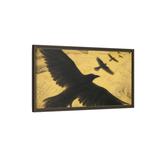 Main Mockup. Raven Shadows Over Courtyard shown as framed canvas print