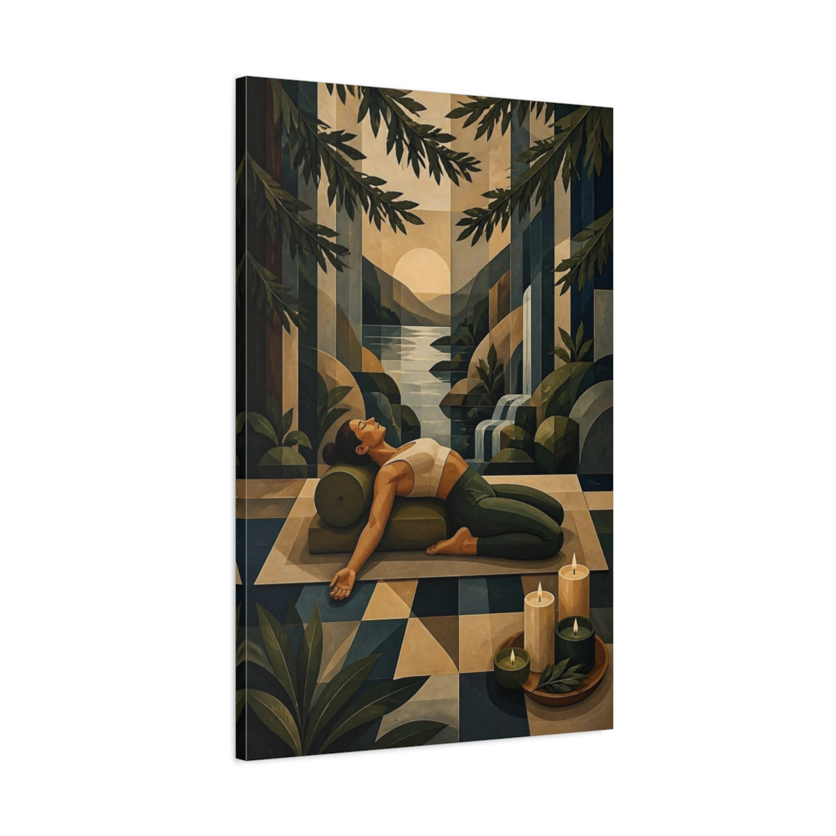 Main Mockup. Reclining Woman By Waterfall shown as canvas print