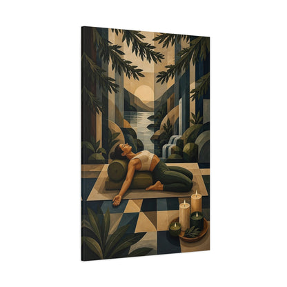 Side Mockup 1. Reclining Woman By Waterfall shown as canvas print