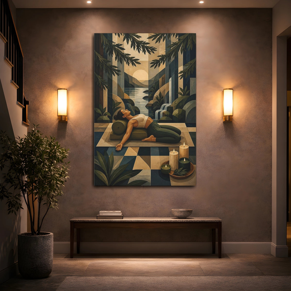 Mockup 2. Reclining Woman By Waterfall shown as canvas print