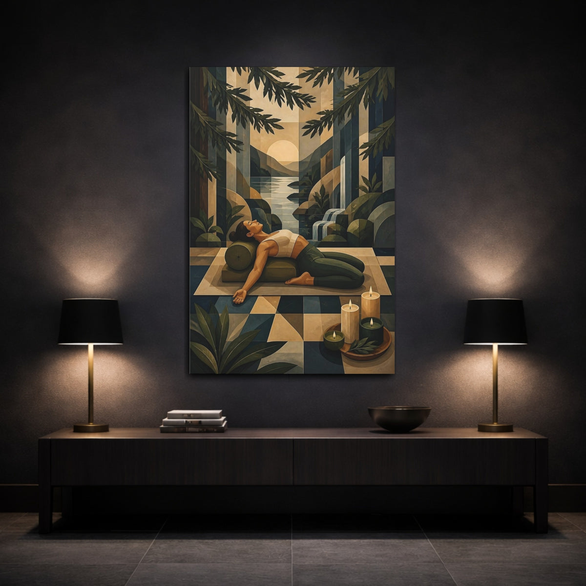 Mockup 3. Reclining Woman By Waterfall shown as canvas print