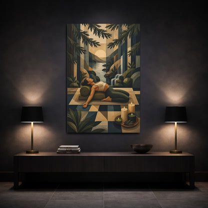 Mockup 3. Reclining Woman By Waterfall shown as canvas print