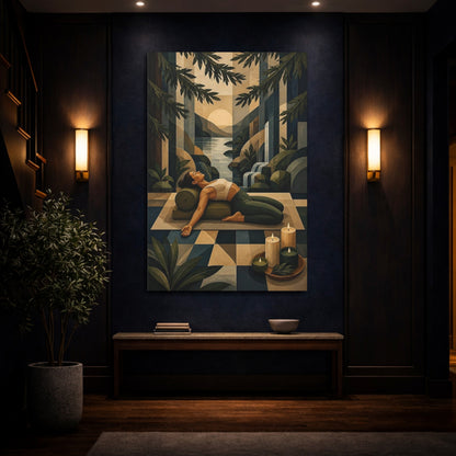 Mockup 4. Reclining Woman By Waterfall shown as canvas print