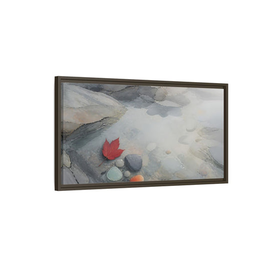 Main Mockup. Red Leaf On Slate Stones shown as framed canvas print