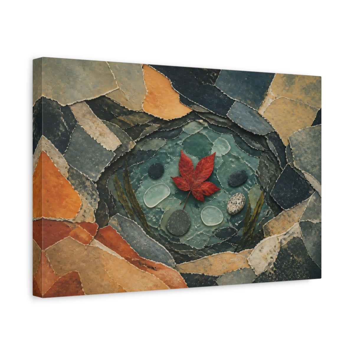 Side Mockup 4. Red Leaf Tide Pool shown as canvas print