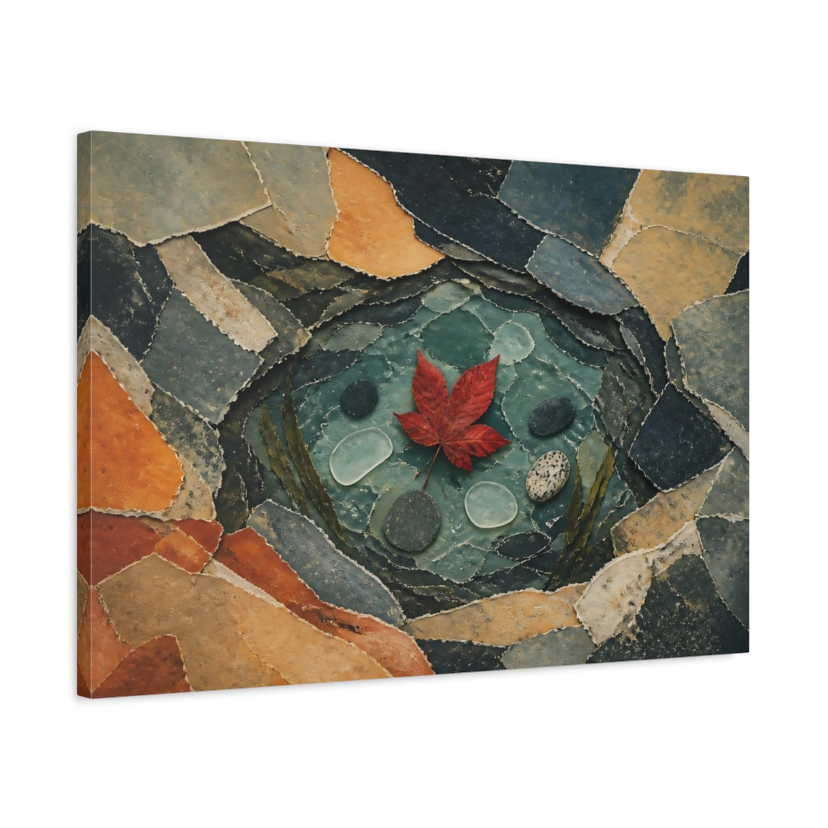 Side Mockup 2. Red Leaf Tide Pool shown as canvas print