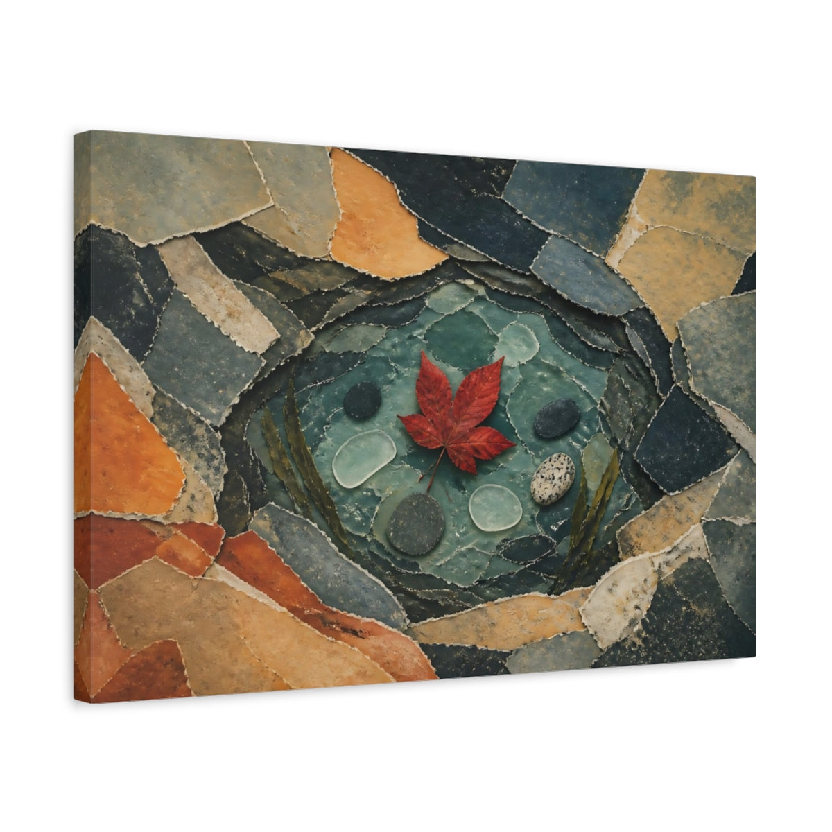 Side Mockup 3. Red Leaf Tide Pool shown as canvas print