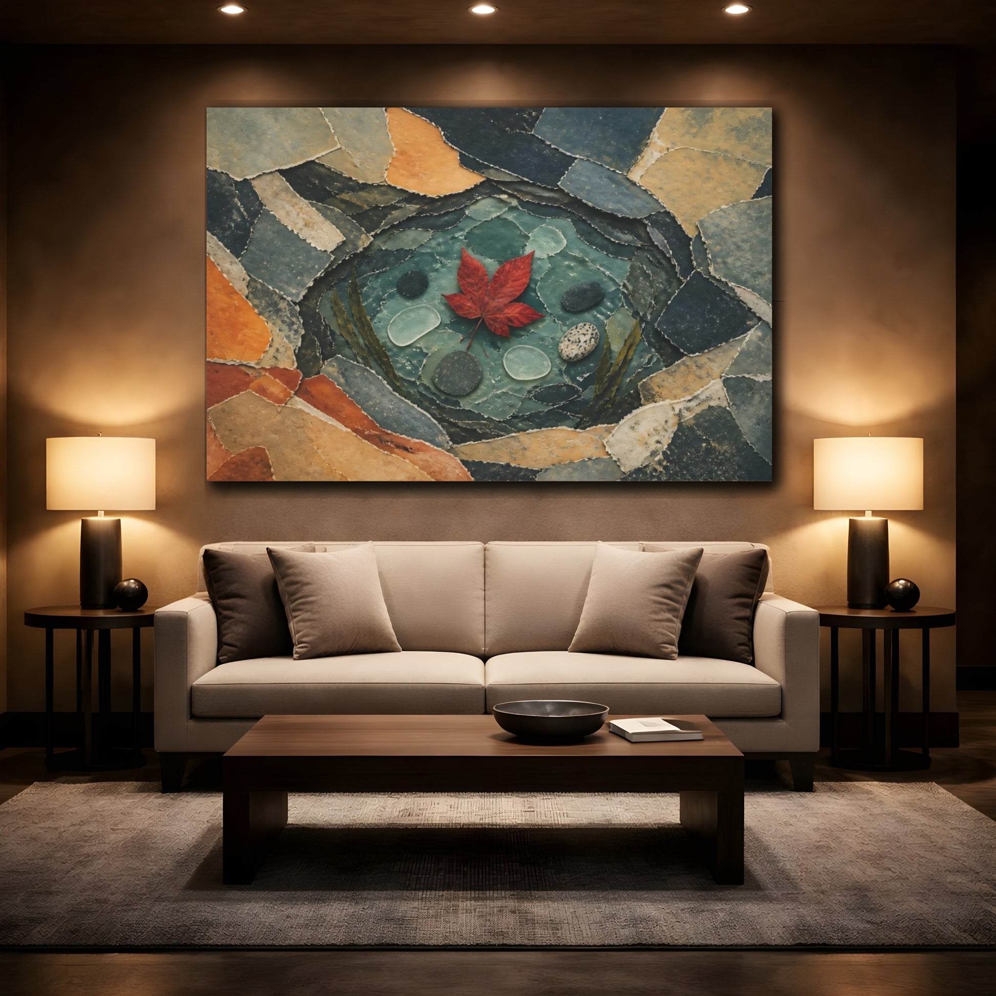 Mockup 2. Red Leaf Tide Pool shown as canvas print