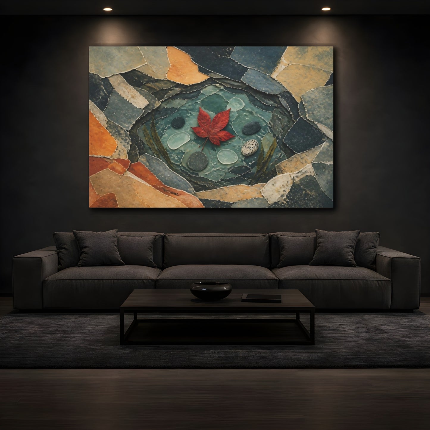 Mockup 3. Red Leaf Tide Pool shown as canvas print