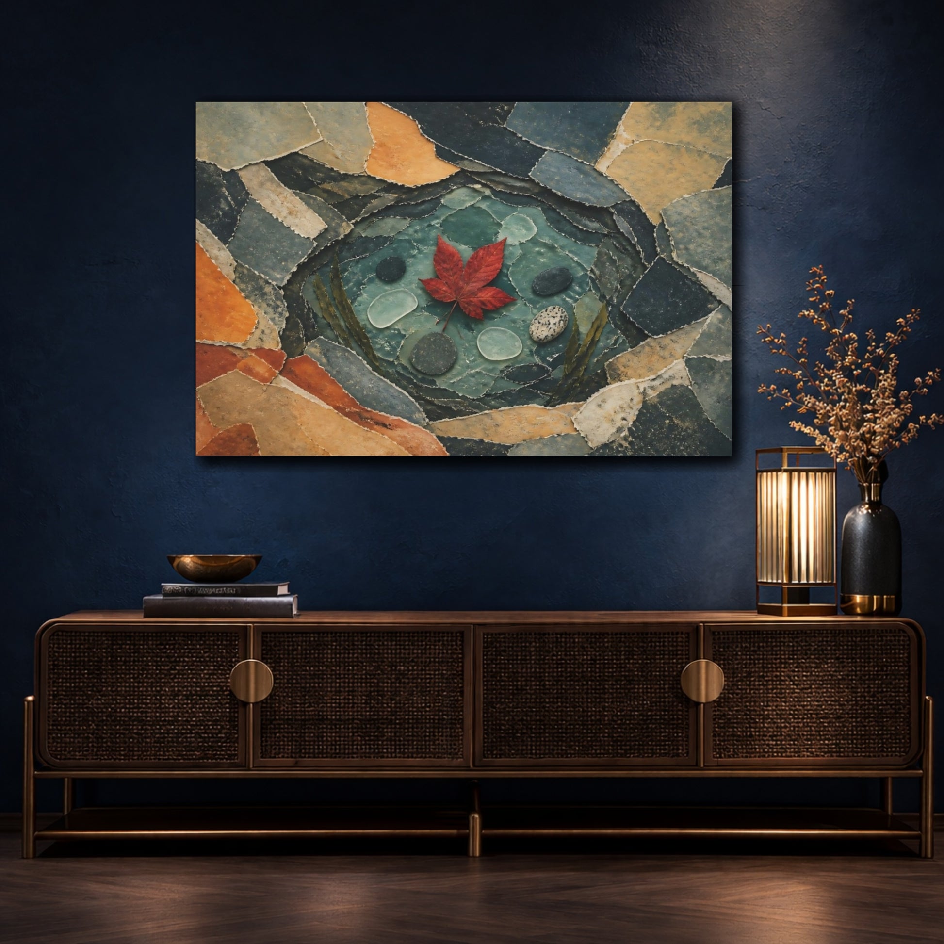 Mockup 4. Red Leaf Tide Pool shown as canvas print