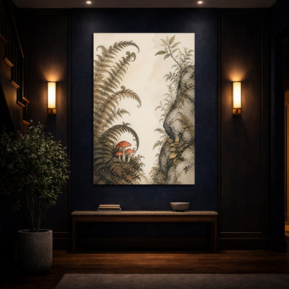 Mockup 4. Red Toadstools Beneath Ferns shown as canvas print