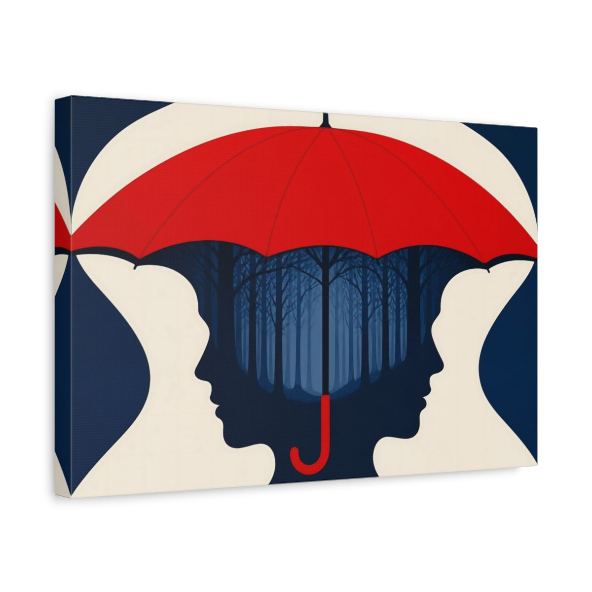 Side Mockup 4. Red Umbrella Illusion shown as canvas print