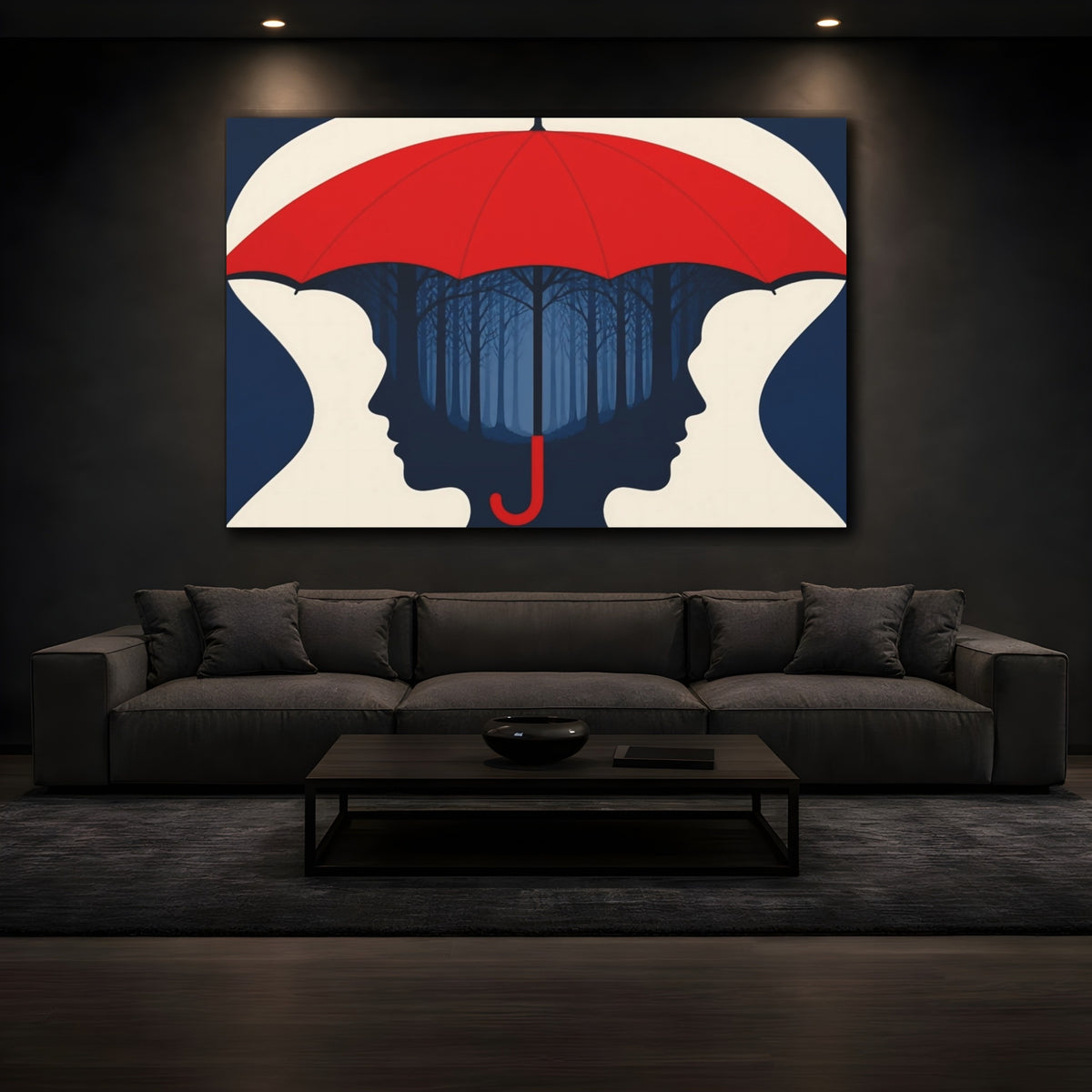 Mockup 3. Red Umbrella Illusion shown as canvas print