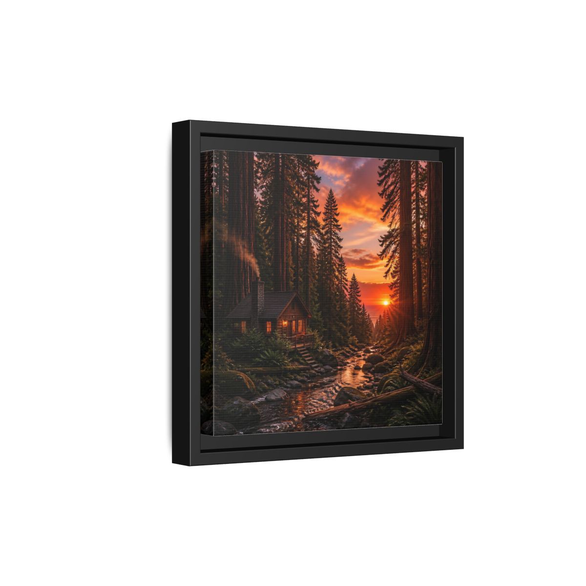 Side Mockup 21. Redwood Cabin Landscape shown as framed canvas print