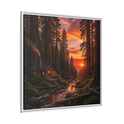 Side Mockup 25. Redwood Cabin Landscape shown as framed canvas print