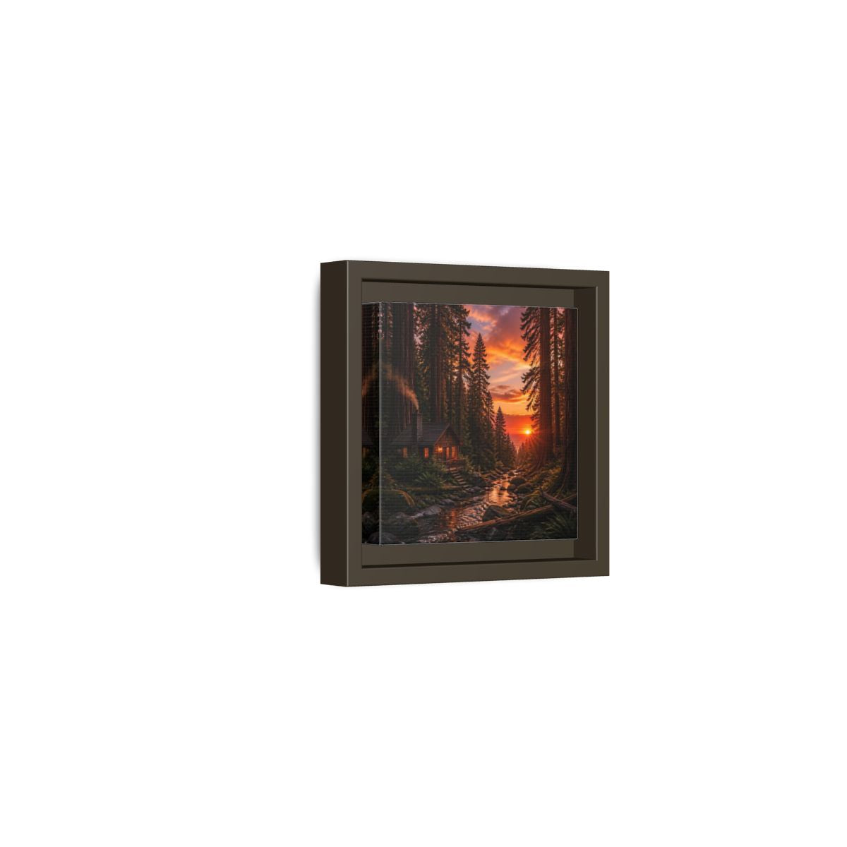 Side Mockup 23. Redwood Cabin Landscape shown as framed canvas print