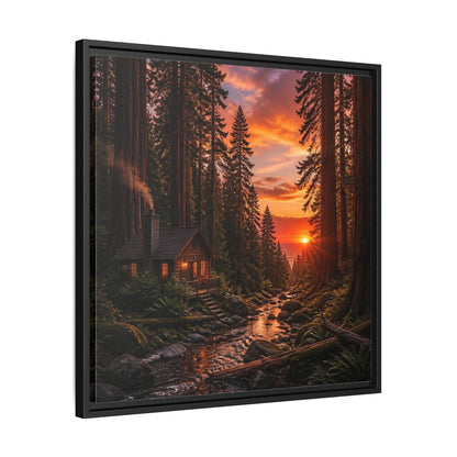 Side Mockup 31. Redwood Cabin Landscape shown as framed canvas print