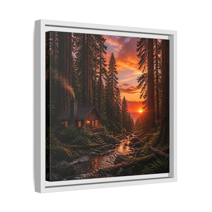 Side Mockup 28. Redwood Cabin Landscape shown as framed canvas print