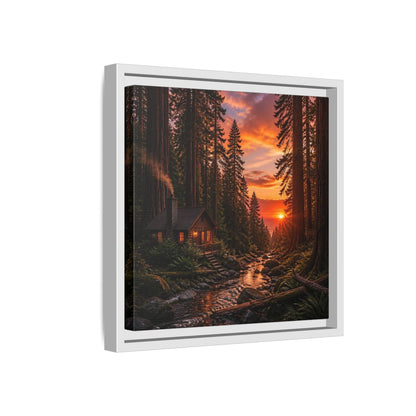 Side Mockup 16. Redwood Cabin Landscape shown as framed canvas print