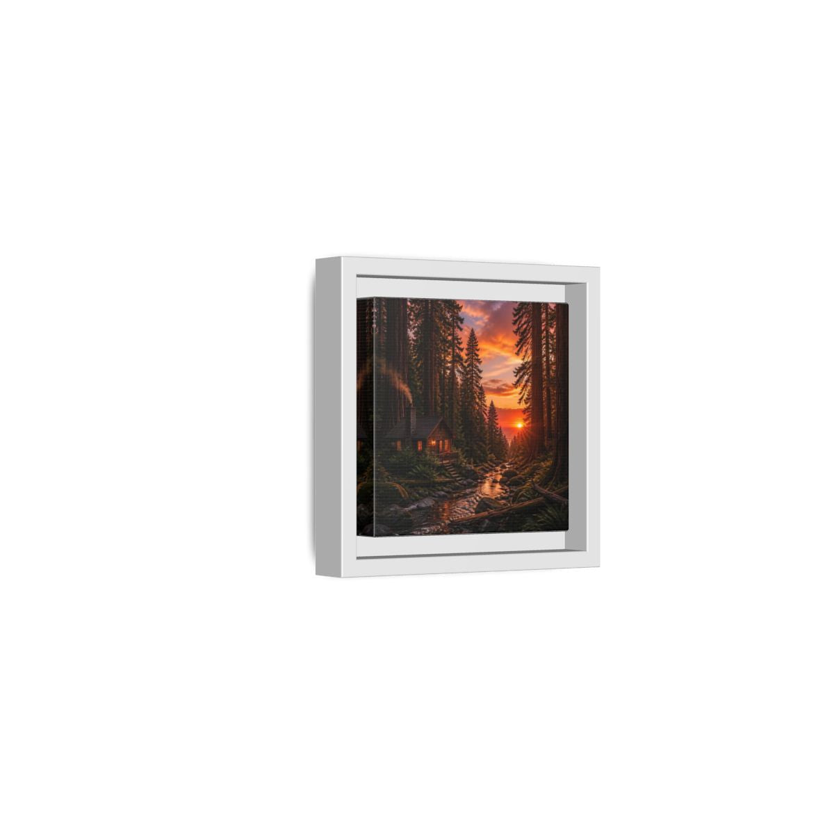 Side Mockup 22. Redwood Cabin Landscape shown as framed canvas print