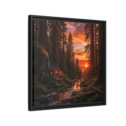 Side Mockup 12. Redwood Cabin Landscape shown as framed canvas print