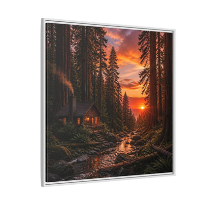 Side Mockup 4. Redwood Cabin Landscape shown as framed canvas print