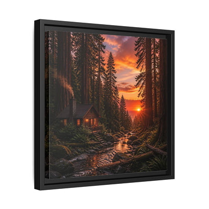 Side Mockup 32. Redwood Cabin Landscape shown as framed canvas print