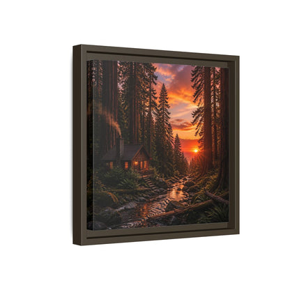 Side Mockup 17. Redwood Cabin Landscape shown as framed canvas print