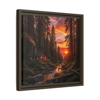 Side Mockup 29. Redwood Cabin Landscape shown as framed canvas print