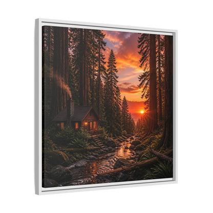 Side Mockup 26. Redwood Cabin Landscape shown as framed canvas print