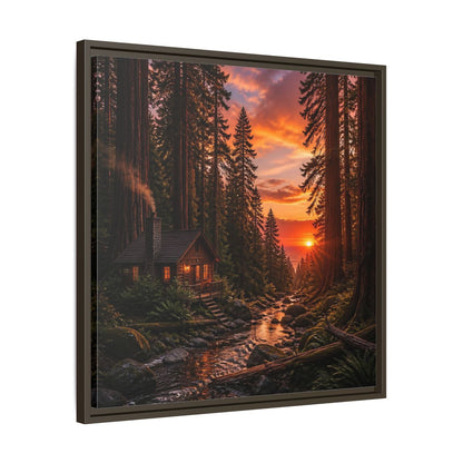 Side Mockup 27. Redwood Cabin Landscape shown as framed canvas print
