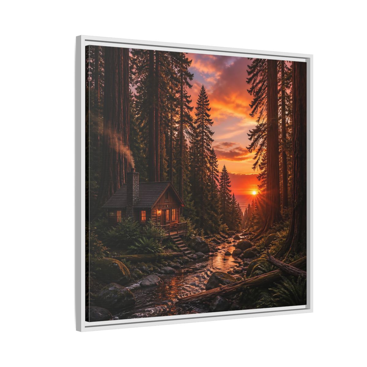 Side Mockup 7. Redwood Cabin Landscape shown as framed canvas print