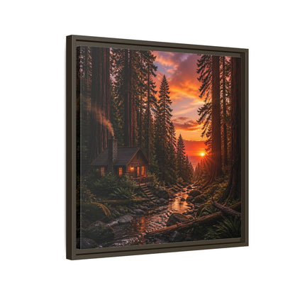 Side Mockup 11. Redwood Cabin Landscape shown as framed canvas print