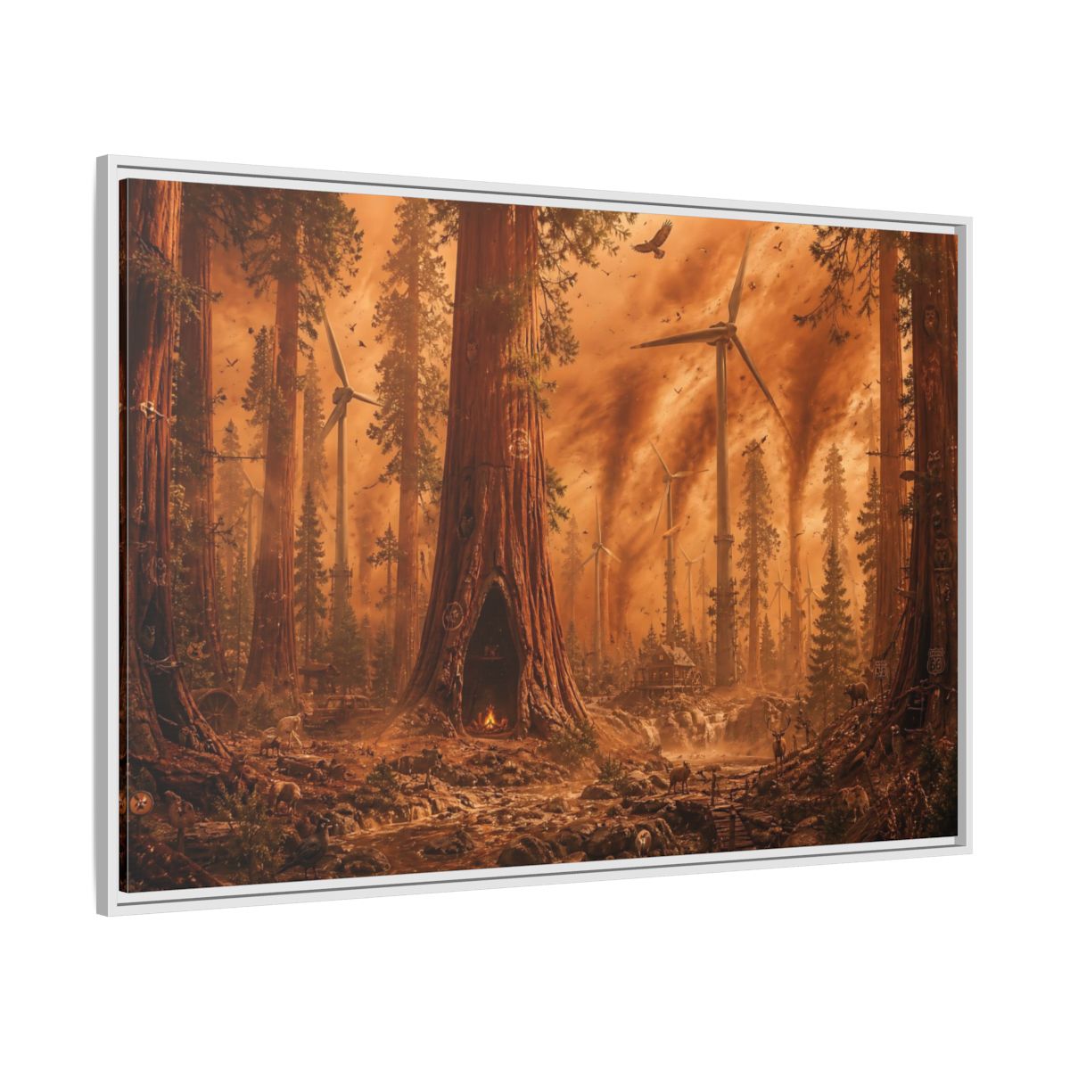Side Mockup 7. Redwood Sandstorm And Windmills shown as framed canvas print