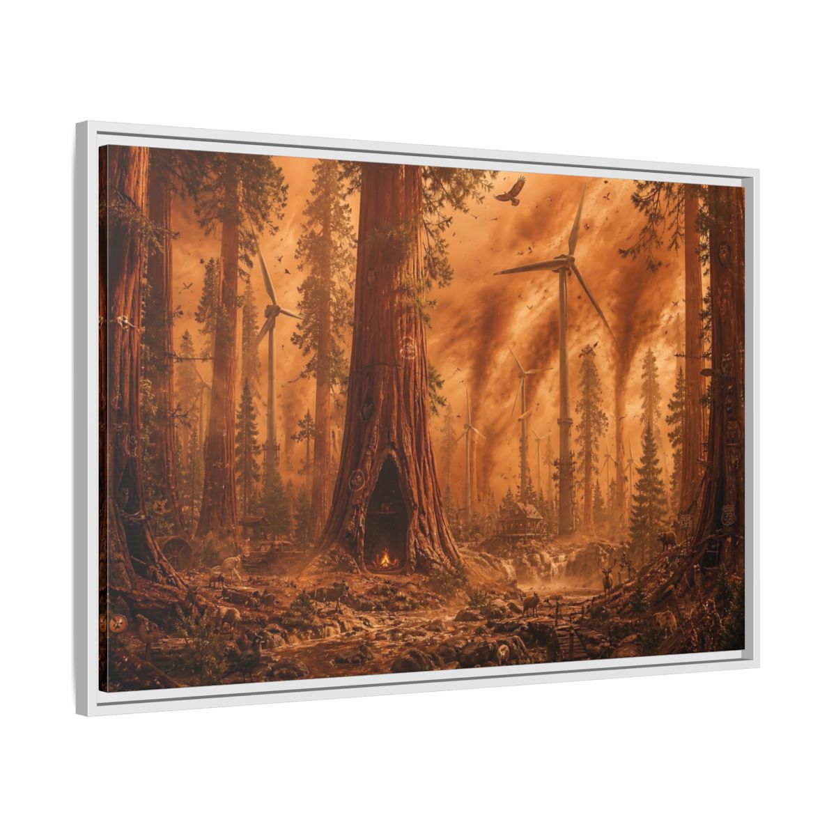 Side Mockup 9. Redwood Sandstorm And Windmills shown as framed canvas print