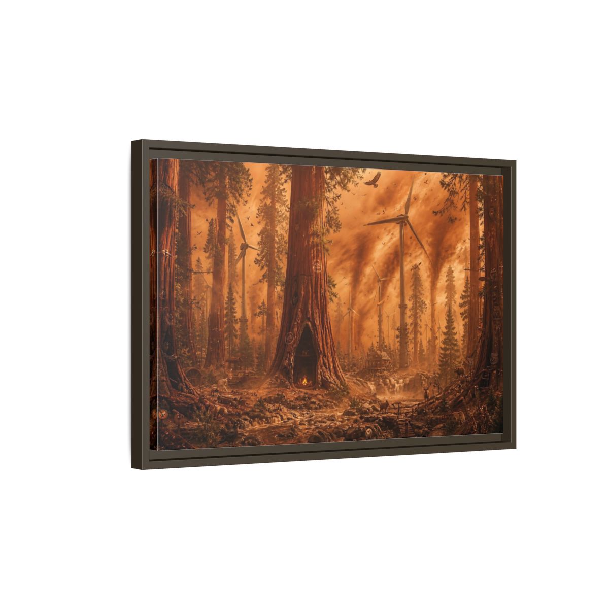 Side Mockup 2. Redwood Sandstorm And Windmills shown as framed canvas print