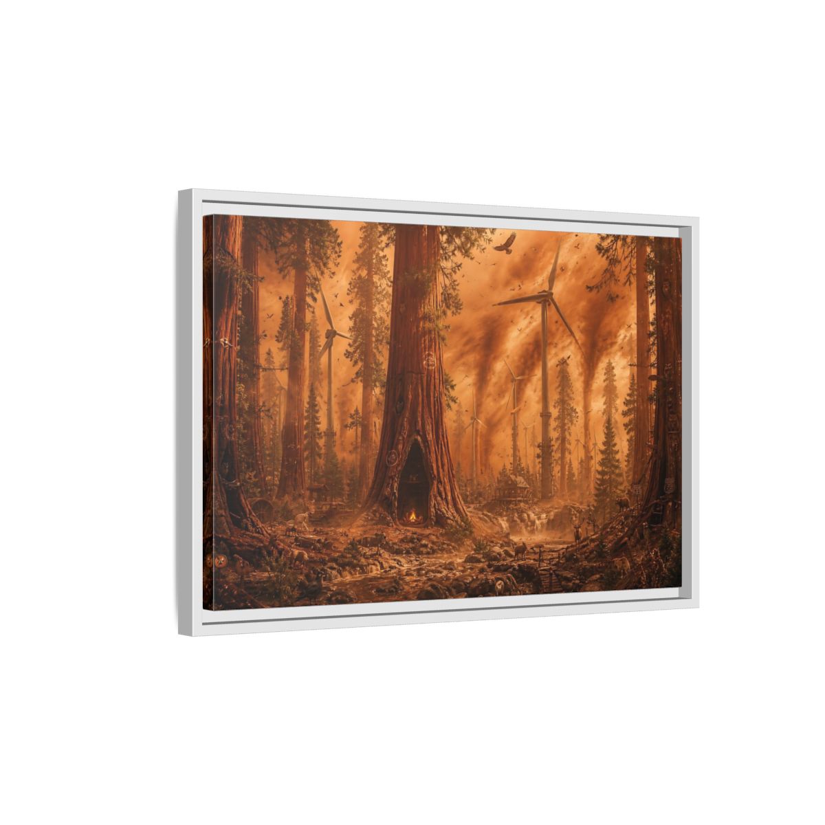 Side Mockup 1. Redwood Sandstorm And Windmills shown as framed canvas print