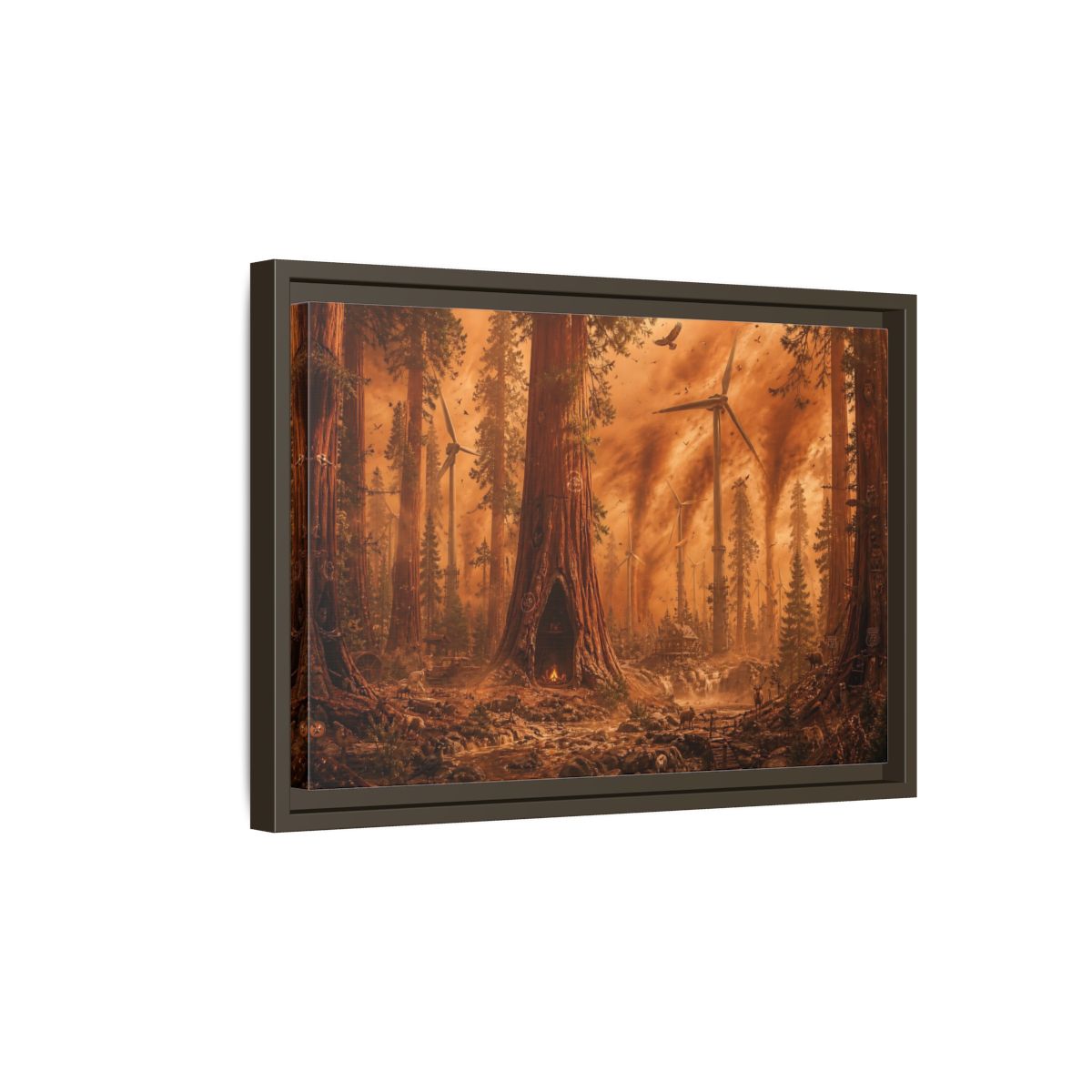 Side Mockup 5. Redwood Sandstorm And Windmills shown as framed canvas print