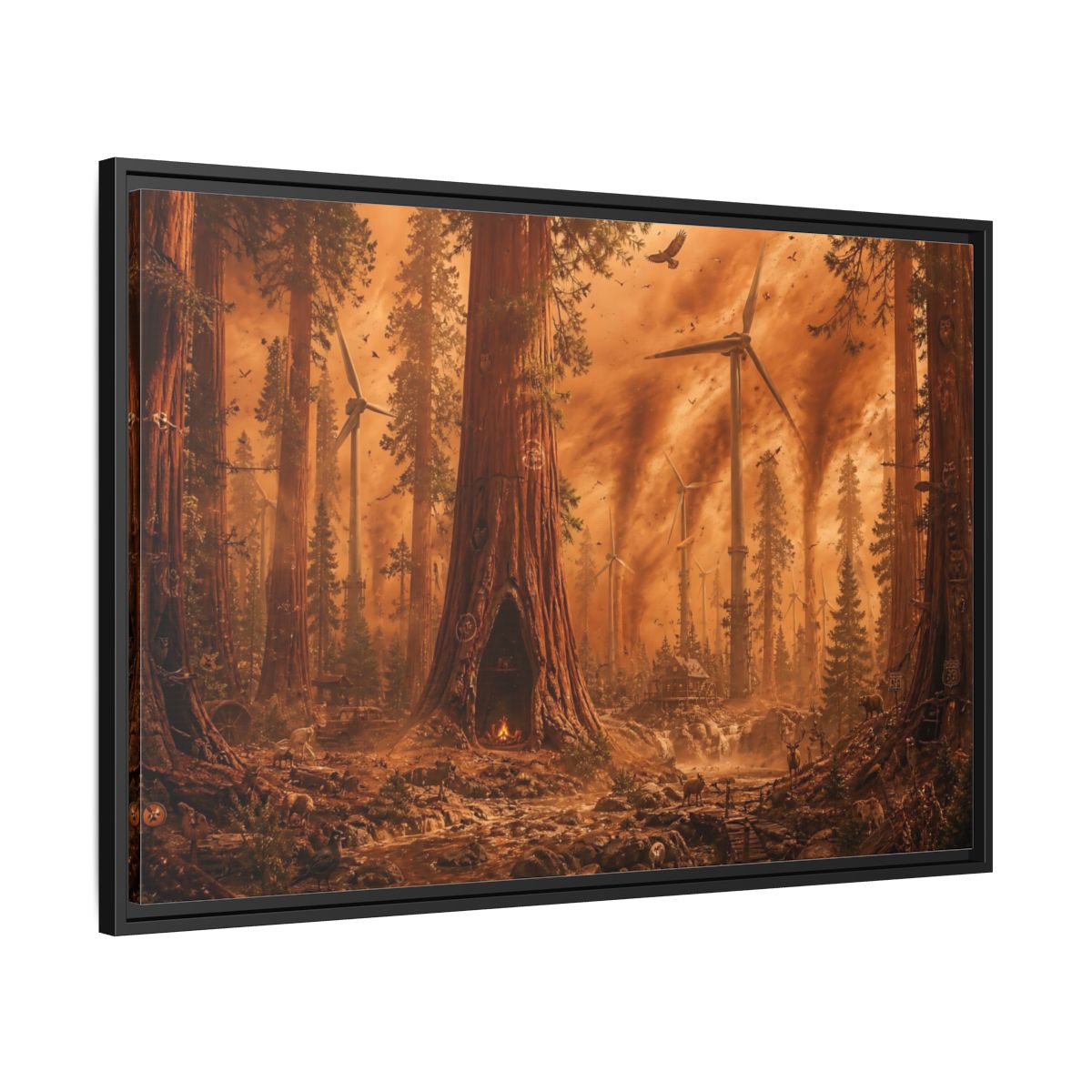 Side Mockup 13. Redwood Sandstorm And Windmills shown as framed canvas print