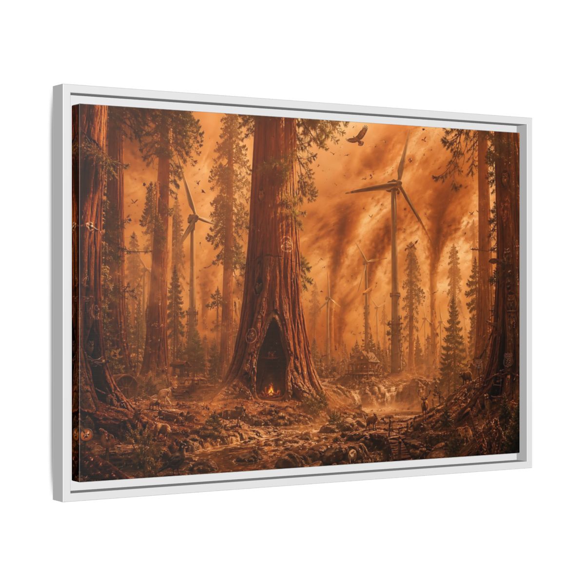Side Mockup 10. Redwood Sandstorm And Windmills shown as framed canvas print
