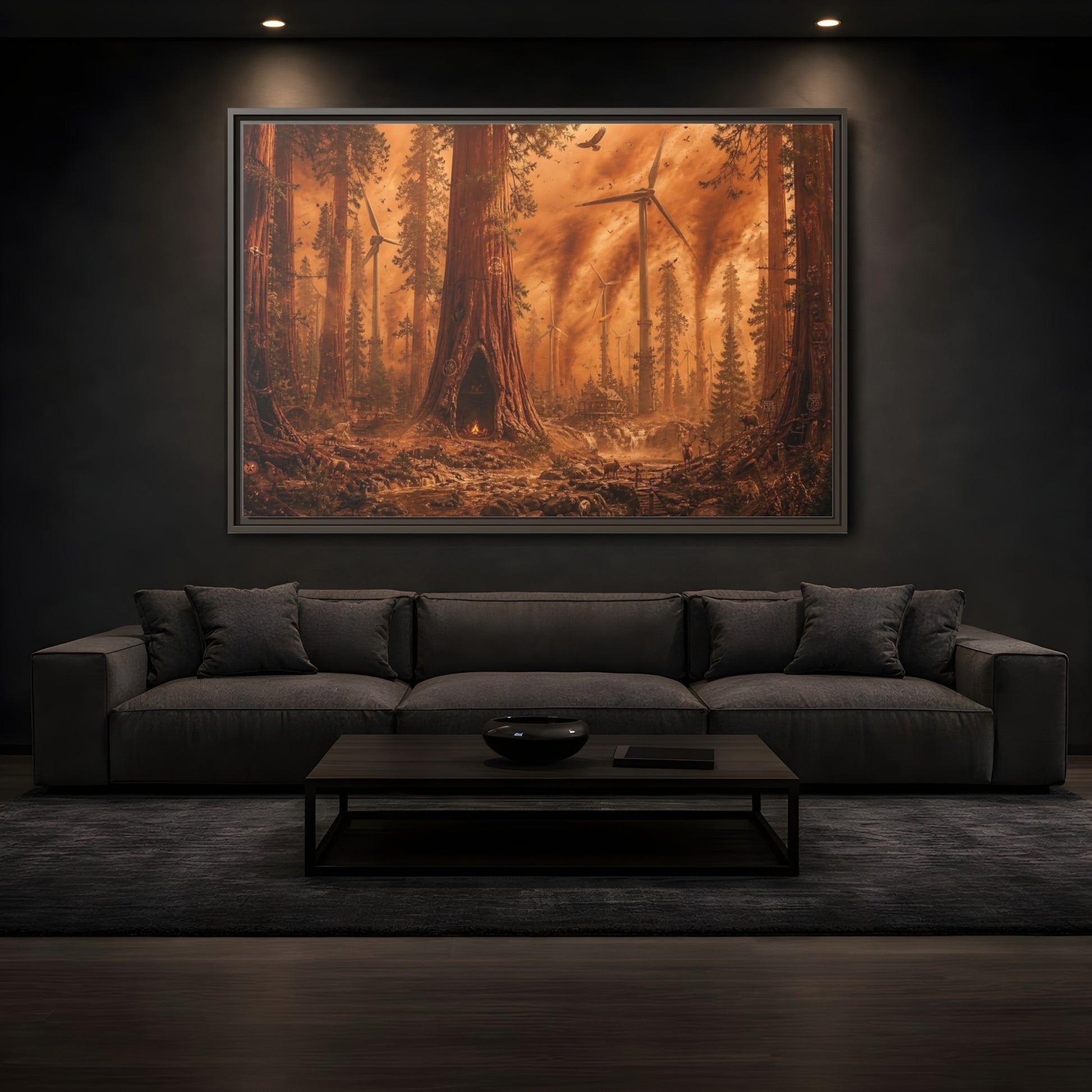Mockup 3. Redwood Sandstorm And Windmills shown as framed canvas print