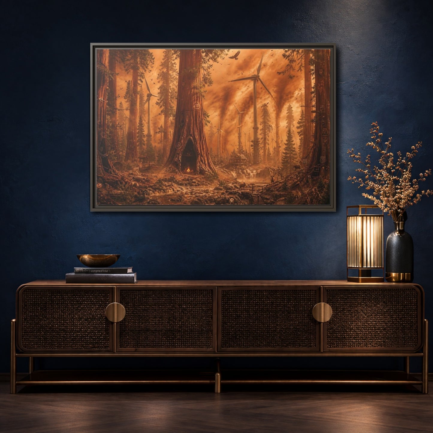 Mockup 4. Redwood Sandstorm And Windmills shown as framed canvas print