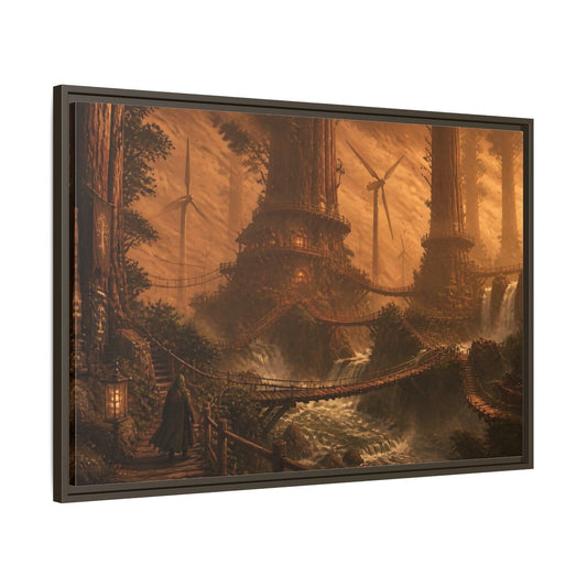 Main Mockup. Redwood Treehouse Village shown as framed canvas print