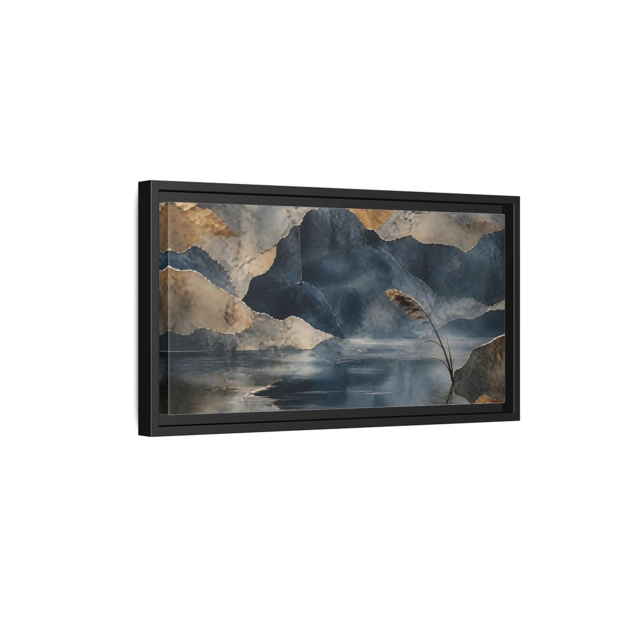 Side Mockup 8. Reed By Indigo Lake shown as framed canvas print