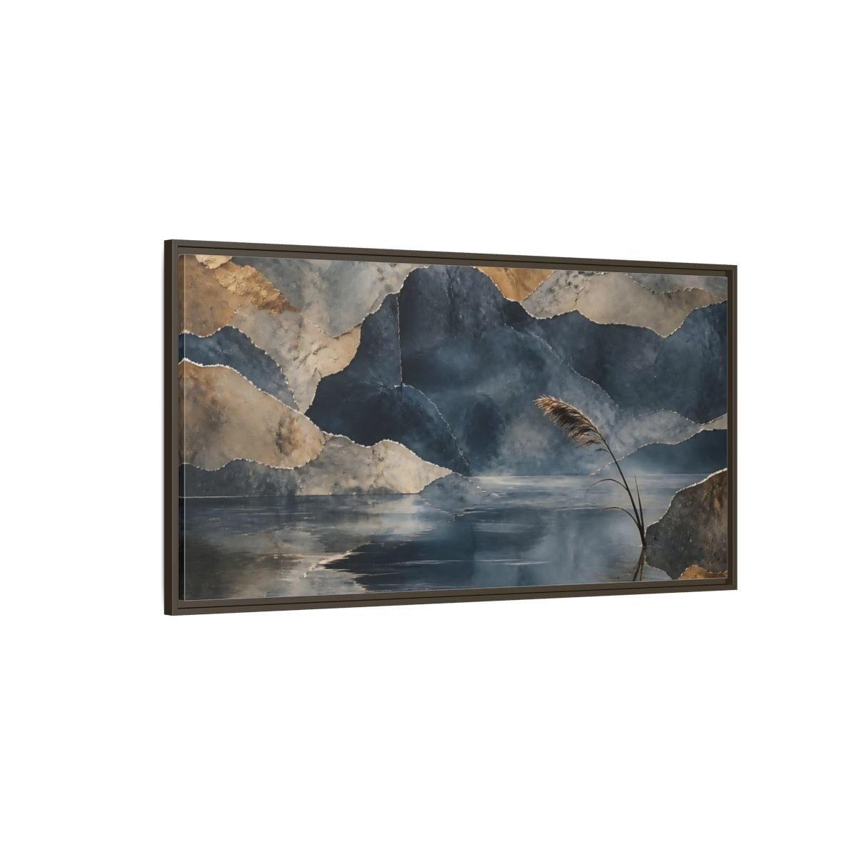 Side Mockup 4. Reed By Indigo Lake shown as framed canvas print